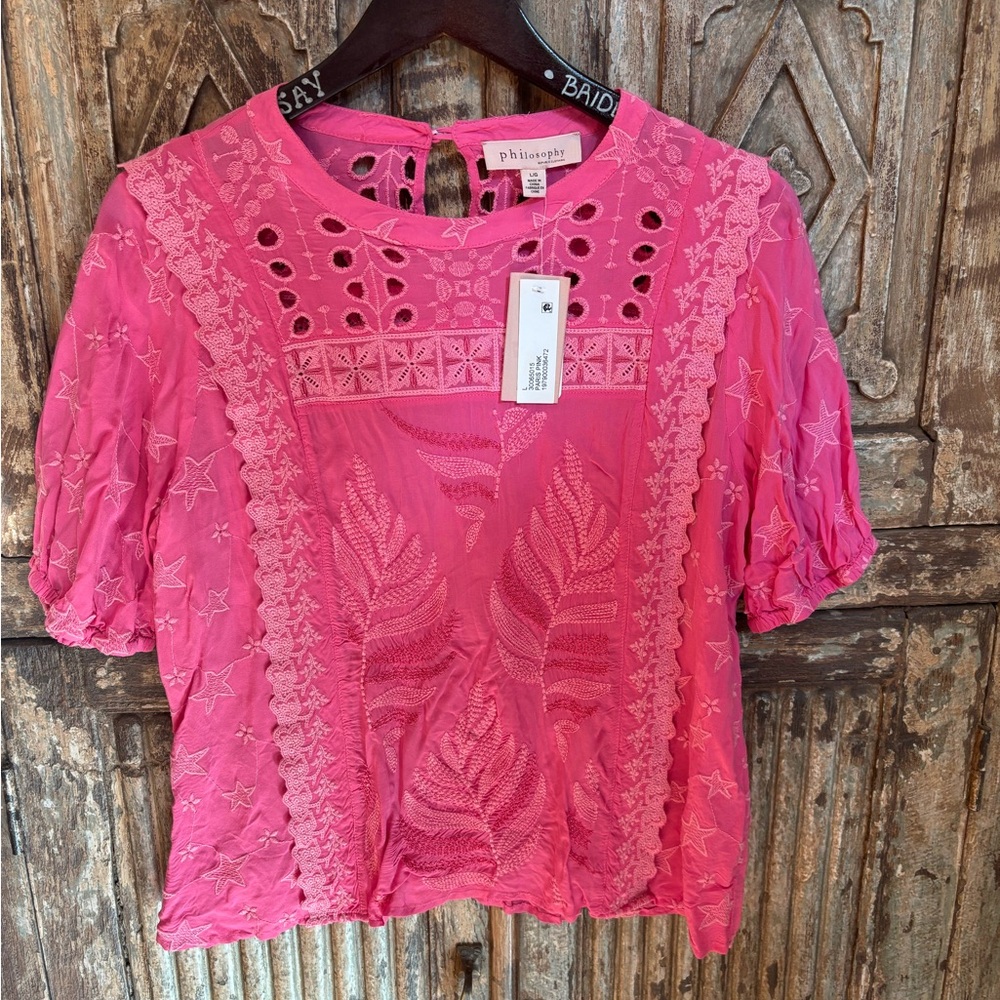 NWT Philosophy Vibrant Pink Embroidered Blouse